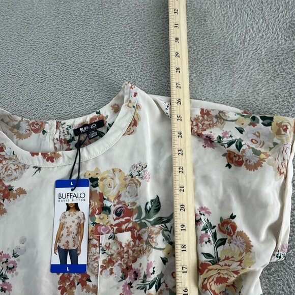 Buffalo David Bitton Floral Print Blouse L/G 100% Polyester Ivory NWT 2598 - Picture 7 of 9